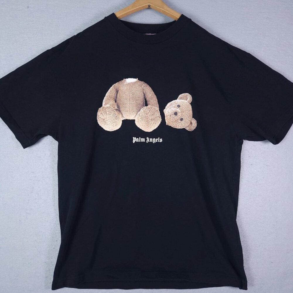 Palm Angels Style Teddy Bear Tee – Black Graphic Streetwear Shirt